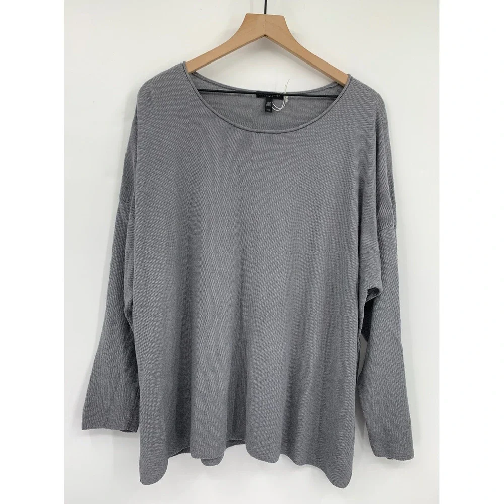 Eileen Fisher Sweater Womens 1X Gray Linen Blend Knit Long Sleeve Pullover